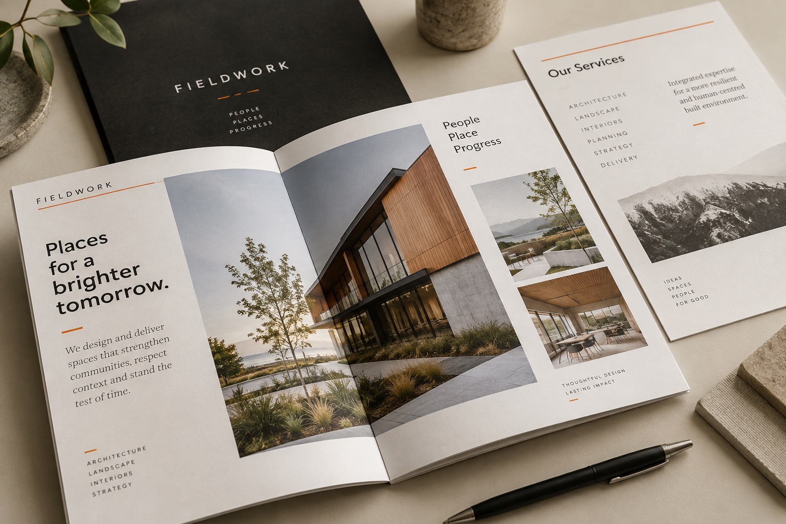 Printed service brochure, proposal, and sales sheets