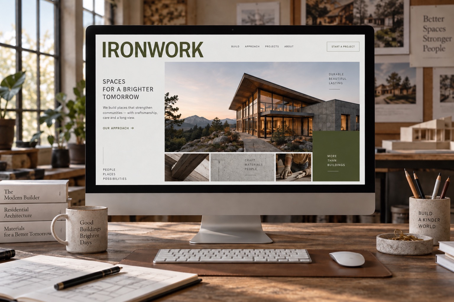Contractor website displayed on a desktop monitor